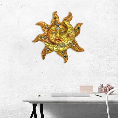 Wall Living Room Decor Vintage Home Decor Moon Sun Hanging Pendant Wall-mounted Art Craft Home Background Decoration