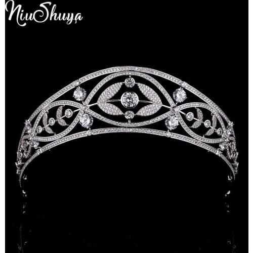 NiuShuya High Grade Cubic Zirconia Tiaras Crowns Queen Princess CZ Diadem Pageant Prom Hairbands Wedding Accessories