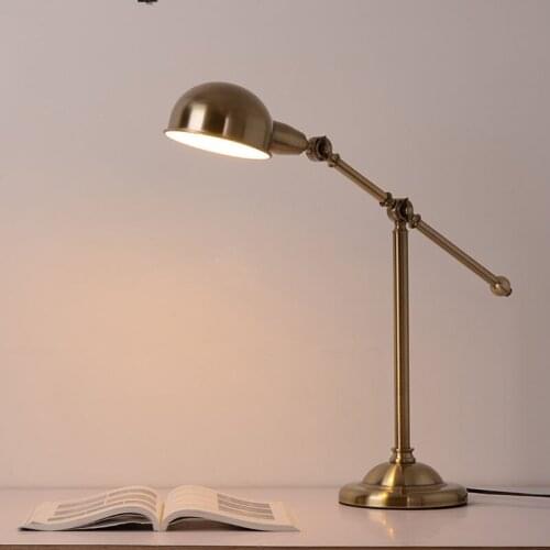 New American Desk Lamp Eye Protection Bronze Metal Folding Hotel Home Decoration Hotel Bedroom Study Table Lamp