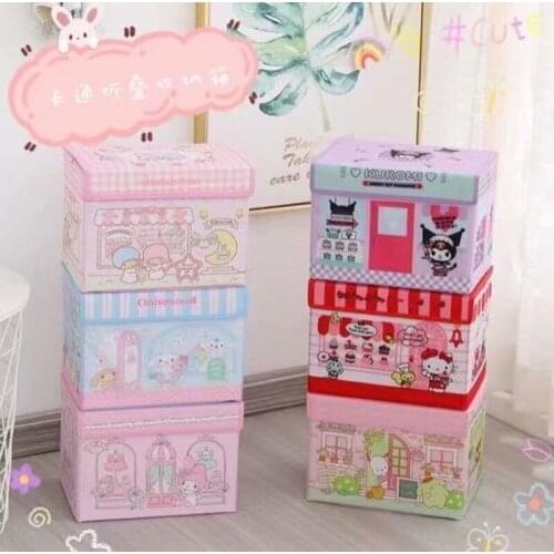 New cute cartoon foldable PU storage box with lid desktop storage box