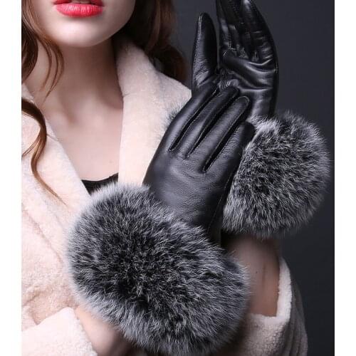 2020 New Arrival Genuine Leather Glove Real Sheepskin & Fox Fur Gloves Womens Fashion Style High Quality
