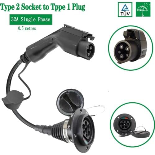 32Amp Single Phase EV Charger Electric Car Adapter EVSE Charging Cable Type2 Inlet to J1772 Type1 Plug