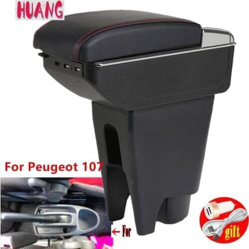 For Peugeot 107 Armrest box Interior Parts special Retrofit parts Car Armrest Center Storage box USB LED