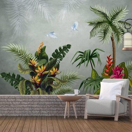 Custom Photo Wallpaper For Walls 3 D European Style Tropical Plant Leaf Flowers Birds Mural Living Room Bedroom Wall Painting