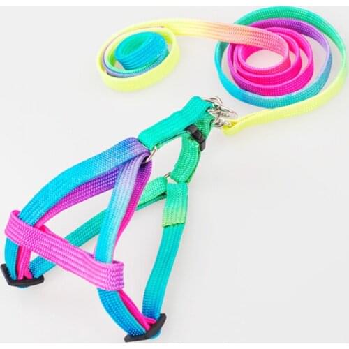 Durable Colorful Rainbow Pet Dog Collar Chest strap Harness Leash Soft Walking Harness Lead Colorful Nylon Traction Rope