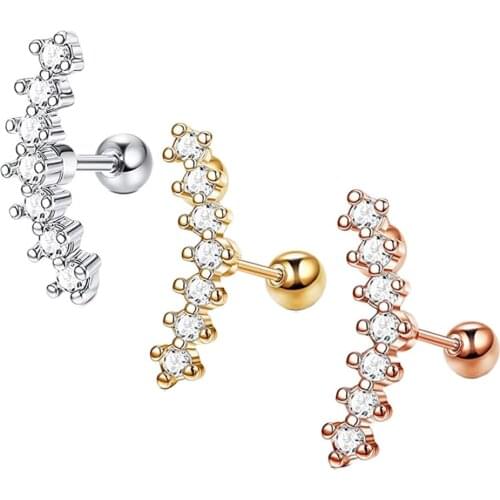 TIANCIFBYJS 16g Stainless Steel CZ Ear Studs Earrings for Women Men Helix Earrings Tragus Piercing Wholesale Body Jewelry 50pcs