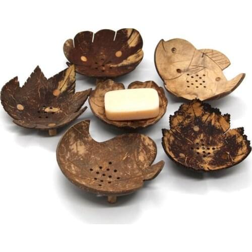 Creative Soap Dishes From Thailand Retro Wooden Bathroom Soap Coconut Shape Soap Dishes Holder LX6571