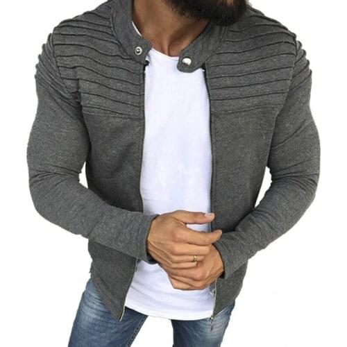 Spring Man Zip Up Solid Long Sleeve Coat Tops Autumn Male Slim Fit Multicolor OutwearMens Pleated Casual Jacket Coat M-3XL