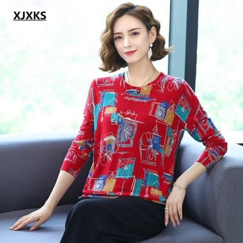 XJXKS 2021 autumn winter new high-end women printed sweater fashion wool knitted sweater women pullover