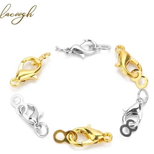 30pcs/lot 14x7/12x6mm Gold Rhodium Color Alloy Lobster Clasp Hooks Connector With Ring End Clasp for Necklace&Bracelet Chain DIY