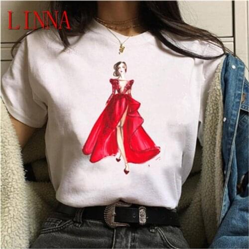 LINNA Summer new fashion womens T-shirt Harajuku Korean ballet girl cartoon print T-shirt short sleeve tee female tee