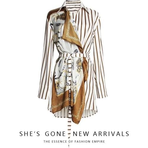 Small Scheming Jacket 2019 Xia Duli Design Niche Western Style Silk Scarf Stripe Long Sleeve Split Joint Shirt Woman h190517