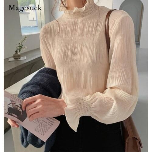 2021 Spring and Summer Bell Sleeve Shirt Women Tops Long Sleeve Loose All-match Chiffon Shirts Base Shirt Camisas Mujer 9542