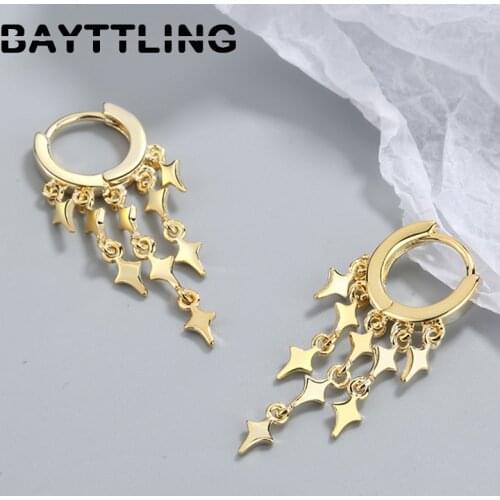 BAYTTLING 925 Sterling Silver 24MM Luxury Gold/Silver Tassel Star Pendant Earrings For Women Fashion Wedding Jewelry Gifts