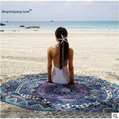 1PC 150cm Sunscreen Shawl Summer Round Sand Beach Towel for Adults Women serviette de plage Swimming Sunbath with Tassel OU 054