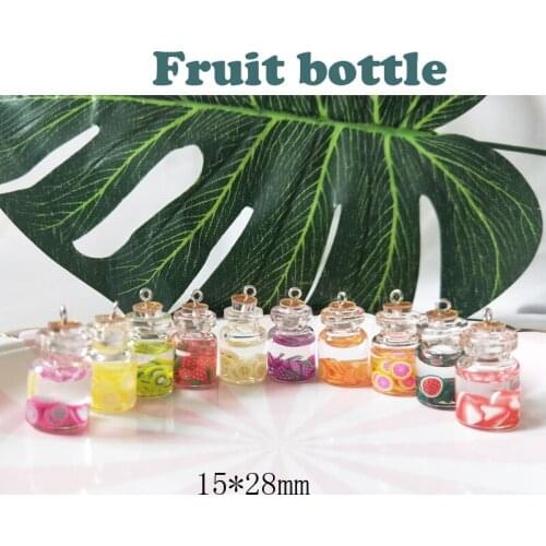 10 pcs Cute Apple Drink Resin Charms Fruits Beverages Bottle Pendants DIY Handmade Keychain Bracelet For Jewelry Accessory Make