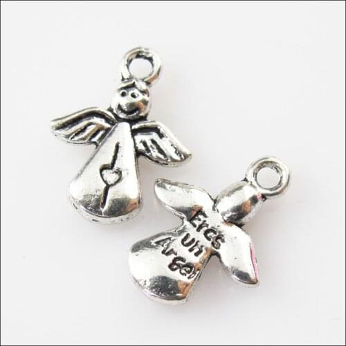 30 New Heart Angel Wings Tibetan Silver Tone Charms Pendants 12.5x16.5mm