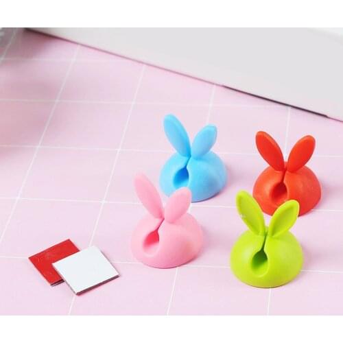 4pcs Flexible TPR Material Rabbit Ears Fixer Thread Management Device Data Line Desktop Finishing Convenient Fixing Clamps