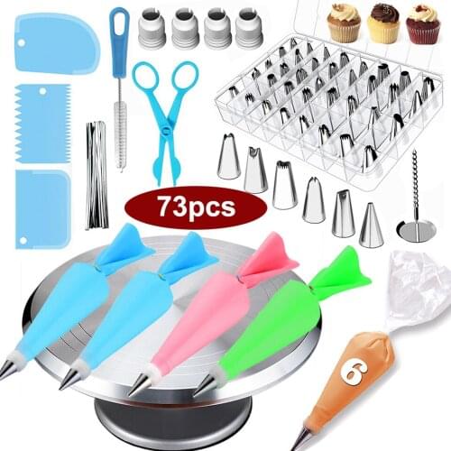 73-84pcs/set Aluminium Alloy Cake Turntable Stand Stainless Pastry Nozzles DIY Cake Decorating Tools Set Rotating Cupcake Stand