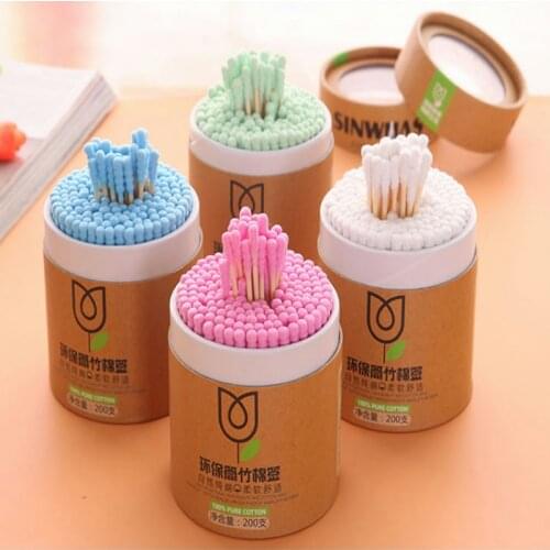 200pcs/Box Bamboo Baby Cotton Swab Wood Sticks Soft Cotton Buds Cleaning of Ears Tampons Cotonete Pampons Health Beauty