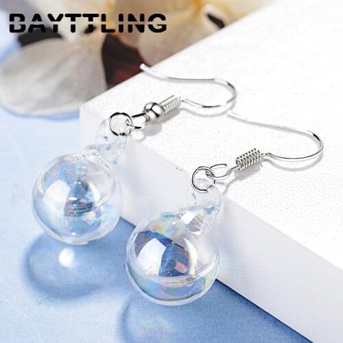 BAYTTLING 925 Sterling Silver Luxury Glass Bead Pendant Earrings For Woman Fashion Glamour Wedding Couple Jewelry Gift