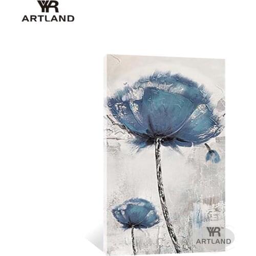 Декор для комнаты big blue flowers pure handmade texture acrylic oil painting wall art poster for living room entrance hotel
