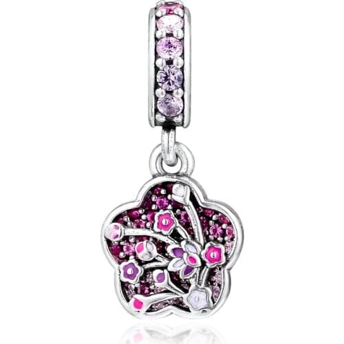 CKK Fit Pandora Bracelets Pave Peach Blossom Charms Sterling Silver 925 Original Beads for Jewelry Making Charm Joyas de plata