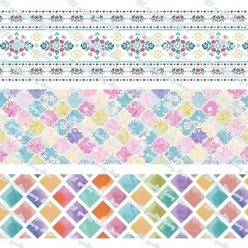 Color geometry printed grosgrain ribbon 25-75mm Gift Bow Craft Wedding Party Supplies Silk Sewing Accessories Fabric 50 yards