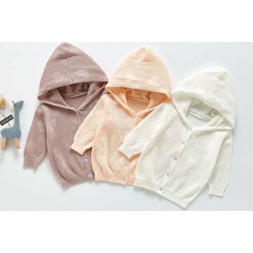 Baby Boy Girl Cadigan Long Sleeve Hollow Out Infant Toddler Cotton Knitted Sweater Jacket Heart Hooded Coat Knit Baby Clothes