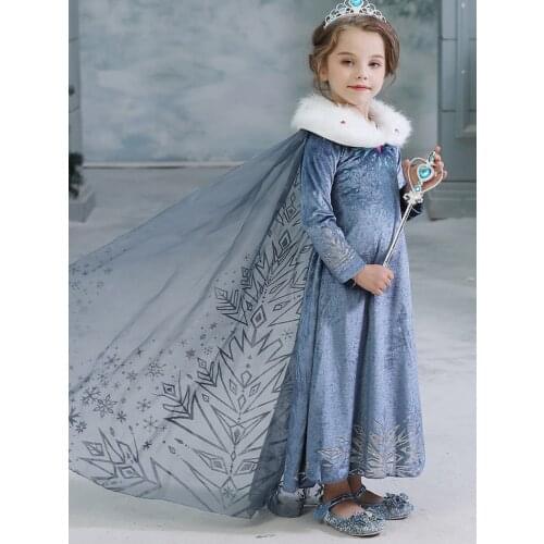 New Girls Dress For Kids Halloween Cosplay Party Long Tails Costume Long Sleeves Children Fancy Robe Elsa Girls Princess Dresses