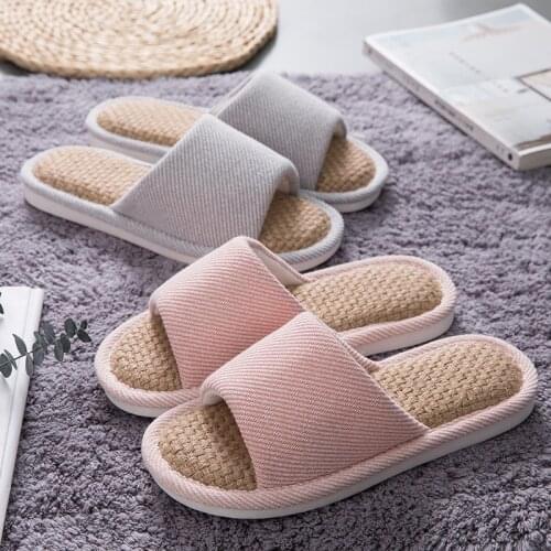 Home Linen Slippers Men Couple Soft Thick Bottom Indoor Household Anti-Skid Air Conditioning Breathable Wear-Resistant