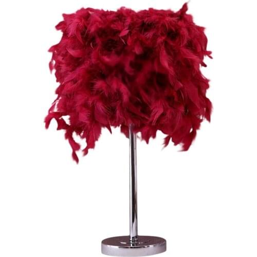 Europe USB E27 Bedside Table LED Lamp Feather Romantic Living Room Bedroom Desk Night Light