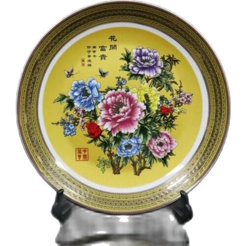 Jingdezhen ceramic decoration gold base powder color flower blooming rich pattern gold plate decoration