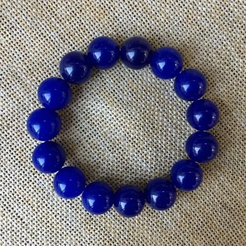 Chinese Feng Shui 12 mm Natural Blue Jade Bracelet Safe And Good Luck Bracelet
