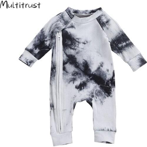 Newborn Baby Girls Ribbed Knitted Long Sleeve Baby Zipper Rompers Autumn Toddler Baby Boys Girls Tie dye Zipper Romper Jumpsuits