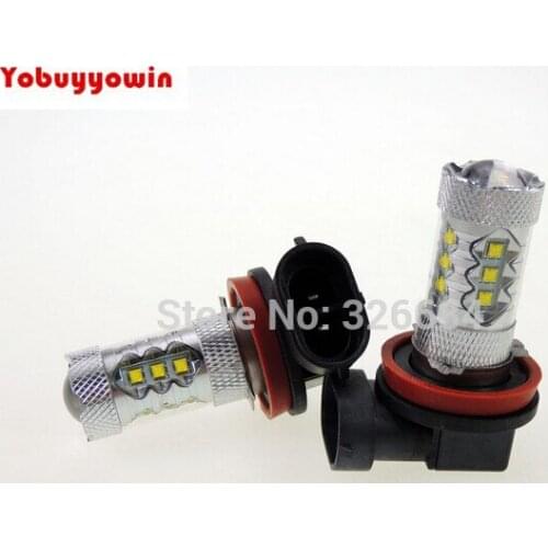 2Pcs New H9 PGJ19-5 80W Fog Lamp CREE Chips LED Bulbs Daytime Brake Head Tail Light Car Driving DRL 12V 24V white