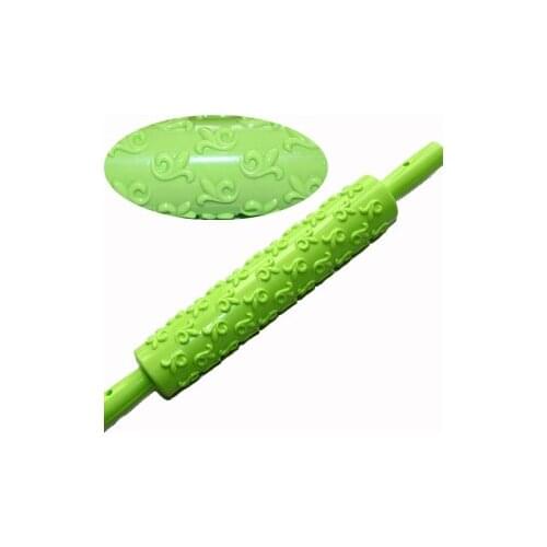 Kitchen Plastic Non-Stick Flowers Embossed Cake Decorating Rolling Pin Fondant Dough Roller Decoration Baking Tools For Cakes