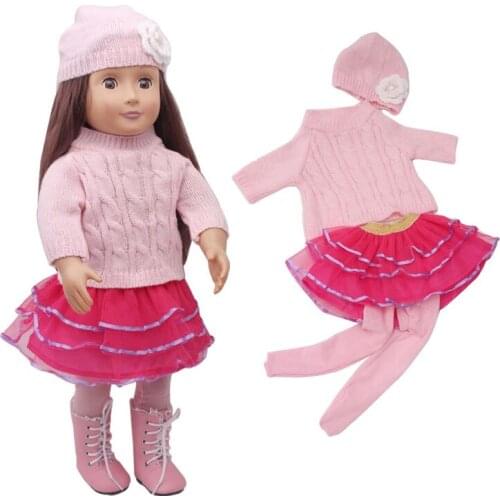 Doll clothes accessories 4 PCS pink suit Hat sweater skirt socks fit 18 inch Girl doll and 43 cm baby dolls c322