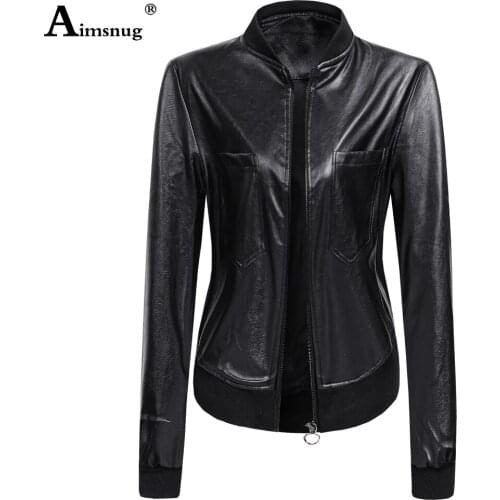 Aimsnug Plus Size 3xl Women Pu Leather Jacket Female Autumn Tunic Jackets 2021 Fashion Zipper Tops Outerwear Winter Warm Coats