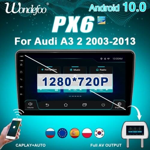 2 din Android 10 car radio PX6 For Audi A3 8P 2003-2012 S3 2006-2012 RS3 Sportback 2din auto audio stereo navigation GPS screen