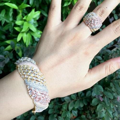 ModemAngel New Arrival Fashion Luxury 3 Color Cubic Zircon Crystal CZ Women Bracelets Bangles And Ring Set