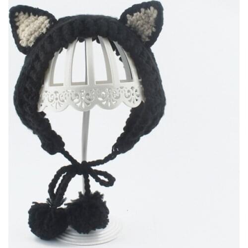 Fashion Fox Ears Cute Hat Beanies Winter Handmade Knitted Hat Hip-hop Caps Skullies Costume Accessory Gifts Warm Winter Bonnet