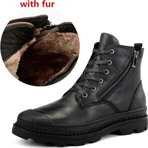 Fashion 2020 Outdoor Natural Genuine Leather Shoes Men Snow Plush Warm Boots Handmade Men Fur Boots Comfortable Big Size 38-47