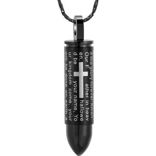 Cross Necklace for Mens Cross Lords Prayer Bullet Pendant Stainless Steel Cremation Ashes Urn Necklace for Pet Human
