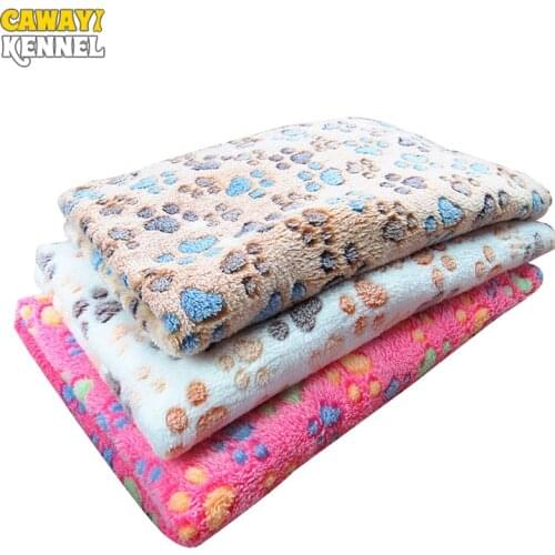 CAWAYI KENNEL Dog Cat Pet Soft Coral Fleece Warm Thermal Blanket Paw Print Mat Air Condition Blanket 3Color D0206