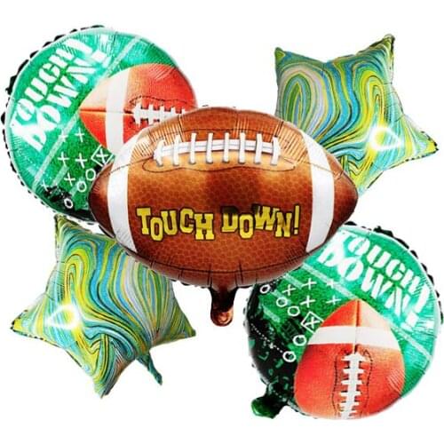 Set of 5 Football Balloons 18" Round Football And Agate Pentagram Foil Mylar Party Balloons Sports Decorations