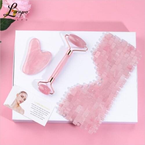 Jade Eye Mask Rose Quartz Jade Eye Mask Massager Jade Roller Scraping Board Set Natural Stone Cold and Heat Therapy Eye Mask