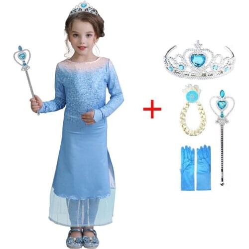 2021 New Anna Elsa Dresses Girls Princess Dress Elza Cosplay Costume For Kids Snow Queen Elsa 2 Dress Girl Halloween Party Robe