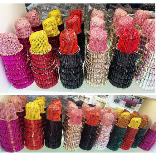 Newest Lipstick Clutch Bags Hollow Out Crystal Party Purse Women Wedding Bridal Handbags Gold Pink Diamond Evening Bags SM105