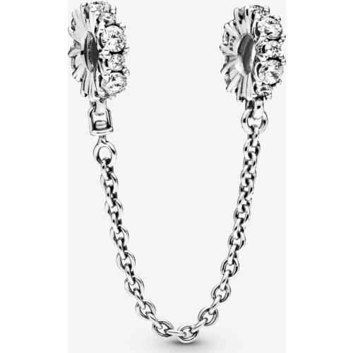 Wholesale Real 925 Sterling Silver Clear Septa Safety Chain Charm Fit pandora bracelet Crystal safety Chain Charm DIY jewelry